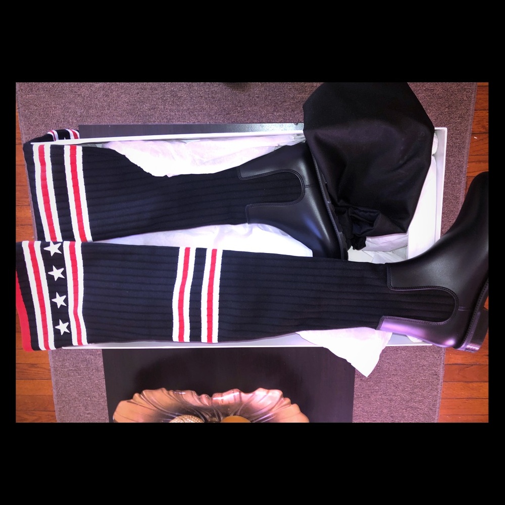 Givenchy Black and White Over the Knee Boots